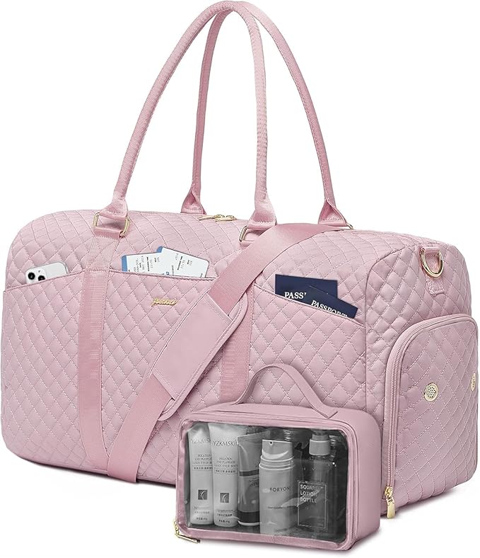 Women Weekender Travel Duffle Bag: Travel Duffel Overnight Bags with Shoe Compartment Large Carry on Tote with Toiletry Bag Weekend Traveling Yoga Gym Hospital Bag for Women with Wet Pocket Pink