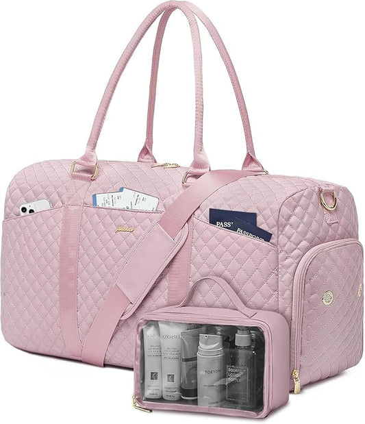 Women Weekender Travel Duffle Bag: Travel Duffel Overnight Bags with Shoe Compartment Large Carry on Tote with Toiletry Bag Weekend Traveling Yoga Gym Hospital Bag for Women with Wet Pocket Pink