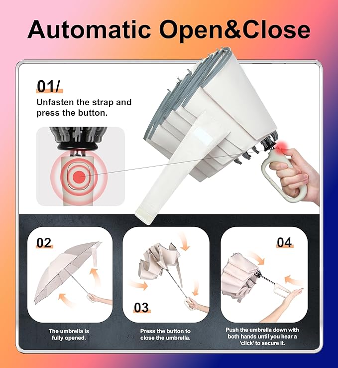 QWB TUMAAOTU Inverted Umbrella with Carabiner Handle, Compact Wind Proof Umbrellas For Rain and Sun Protection, Portable Reverse Folding Umbrella, Car Umbrella for Women Men, 10 Ribs