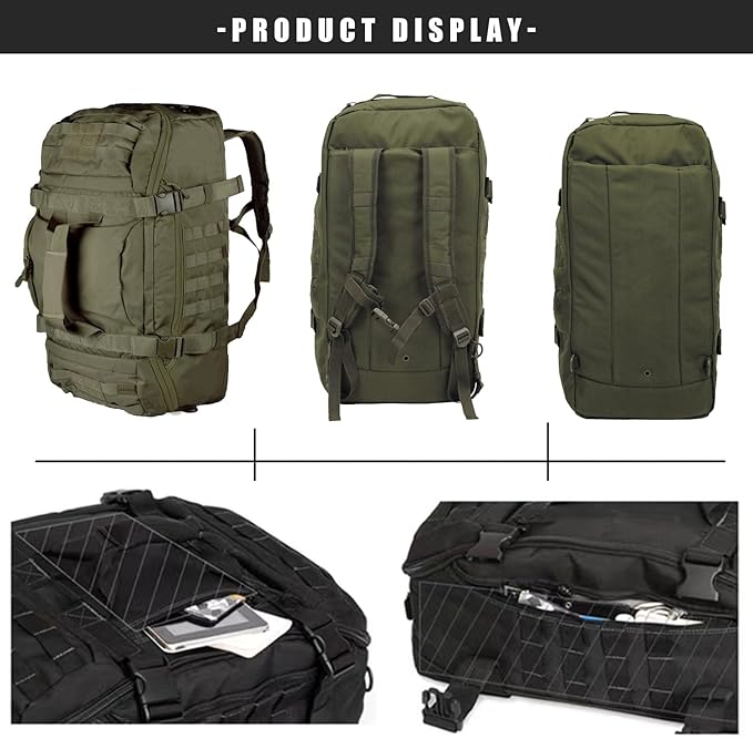 Travel Duffle Bag Backpack for Men - Large Tactical Bags Weekender Gym Bag for Overnight Traveling Military Workout Deployment Sports (Green, 45L)