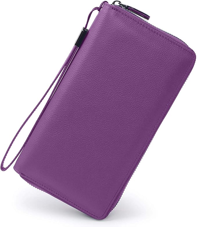 Bveyzi Women RFID Blocking Wallet Leather Zip Around Phone Clutch Large Capacity Ladies Travel Purse Wristlet | RFID Blocking, Zip Around, Large Capacity