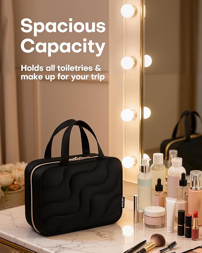 HOTOR Hanging Toiletry Bag - Spacious Travel Toiletry Bag for Women & Men, Multi-Pocket Makeup Organizer, Travel & Cruise Essentials for Business Trip, Gym, Black, 11.0" x 8.7" x 3.9"