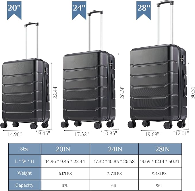 OLIXIS 29 Inch Luggage, Hardside Checked Suitcase with Spinner Wheels, Lightweight ABS Hard Shell Travel Luggage, TSA Approved Lock, Expandable Large Suitcase for Business & Travel–Black