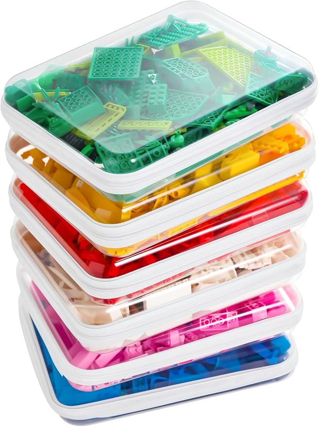 CoiiJoii Zippered Pouch Hard, Clear Zippered Hard Pouch, Stackable Storage Bins, Portable Clear Bin Zipper (White, Large-6pcs)
