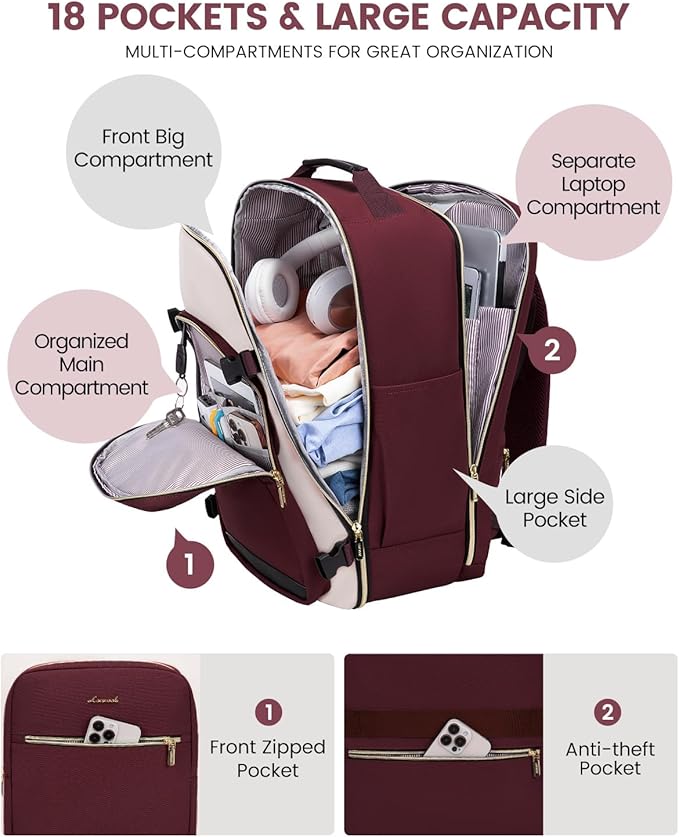 LOVEVOOK Large Travel Backpack for Women & Men, 40L Carry on Backpack for Airplanes, TSA Personal Item Travel Bag fits 17" Laptop, Waterproof Travel Essentials Airline Approved with 3 Packing Cubes