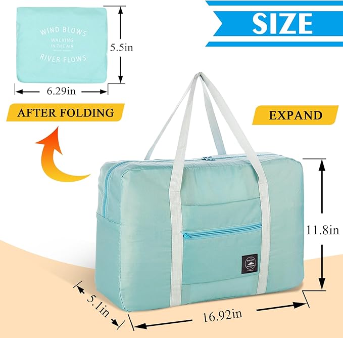 Foldable Travel Duffel Bag 2PCS Tote Carry on Luggage Bag Spirit Airlines Personal item Sports Gym Bag Water Resistant Weekender Overnight Bags for Women and Men (Green+Pink)