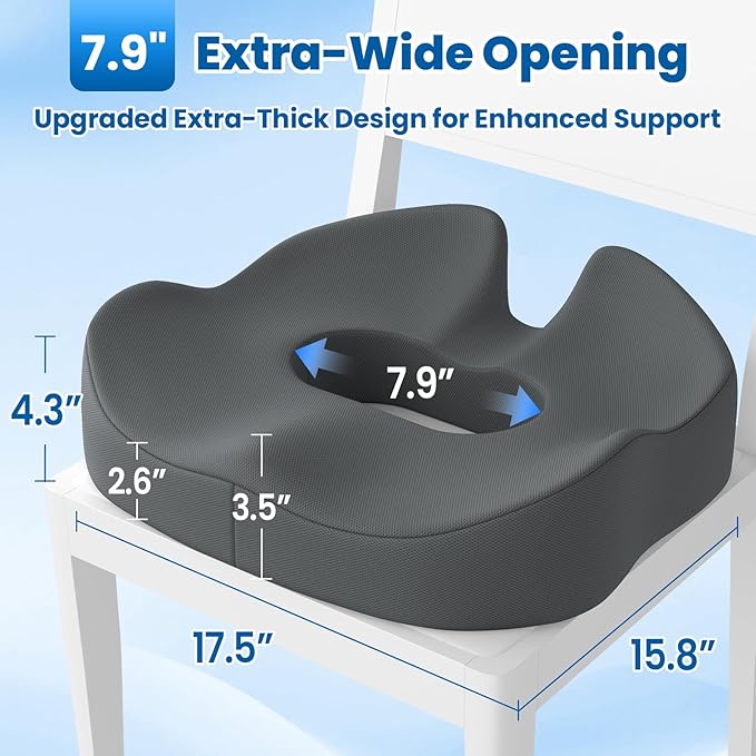 Large Donut Pillow Seat Cushion for Hemorrhoid Discomfort&Tailbone Pressure, Office Chair Cushion for Long Sitting, Ergonomic Coccyx Pillow for Postpartum Pregnancy, (Grey, X-Large)