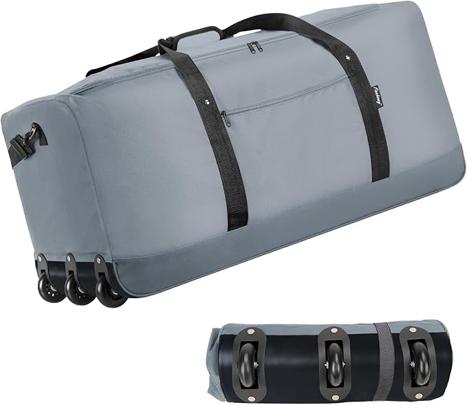 Finnhomy 120L Foldable Rolling Duffel Bag with 3 Wheels, Light Weight Travel Duffel bag with Large Loading Capacity, 32 inch Rolling Duffel bag with Shoulder Strap for Travel Camping Sports