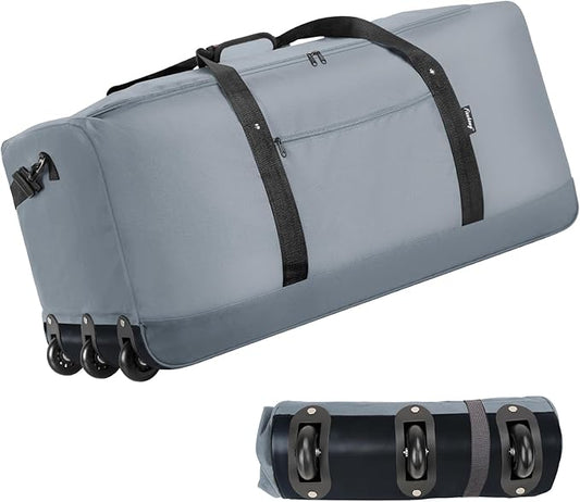 Finnhomy 120L Foldable Rolling Duffel Bag with 3 Wheels, Light Weight Travel Duffel bag with Large Loading Capacity, 32 inch Rolling Duffel bag with Shoulder Strap for Travel Camping Sports
