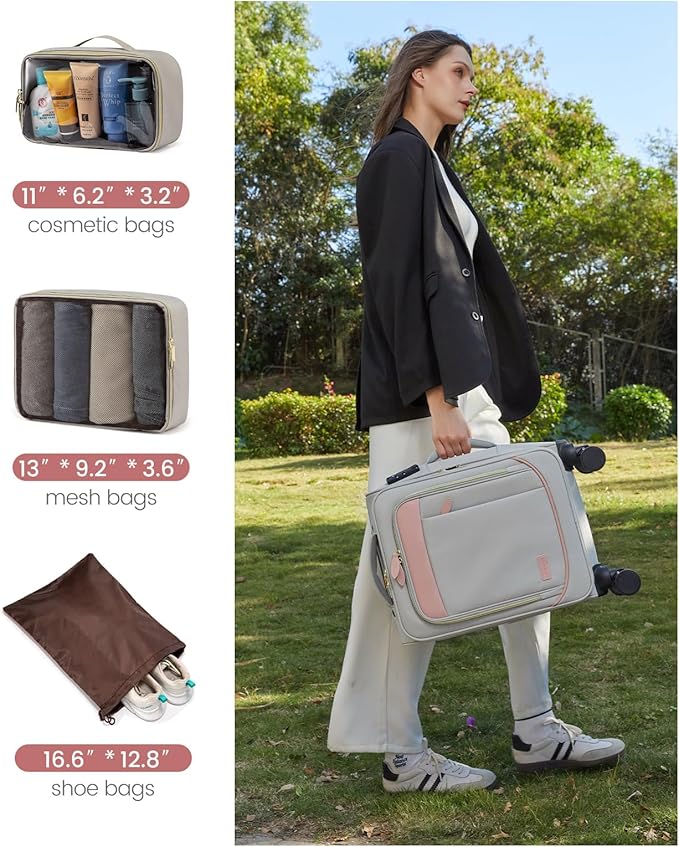 LOVEVOOK 4 Pcs Carry On Luggage 22x14x9 Airline Approved 20 Inch Underseat Carry on Suitcase for Women Men Softside Travel Luggage with Spinner Wheels and TSA Lock