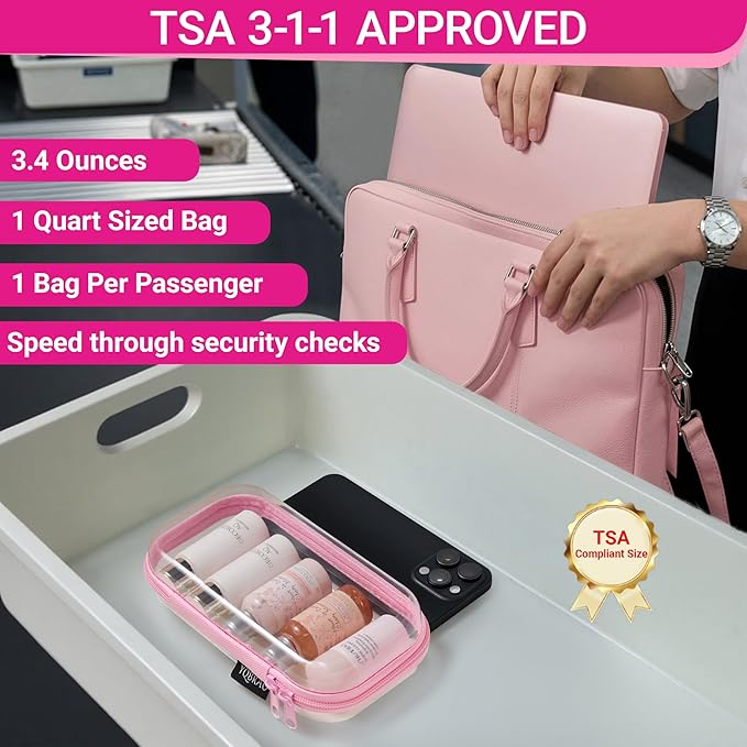 YQBRAO 6 Pack Clear Hard Shell Zipper Case, See-Through Hard Plastic Organizer Pouches with Zipper for Travel, Toiletries, Makeup, Electronics & Pencils - Crush-Resistant Storage (Pink)