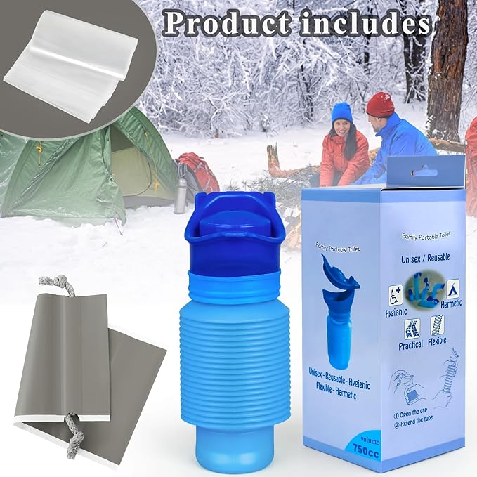 Pee Bottles For Men,Collapsible Urine Bottle With Disposable Replacement Bags,Car Pee Bottle For Men And Women,750ml,Leakproof, Emergency Urinal For Road Trips,Traffic Jams And Camping