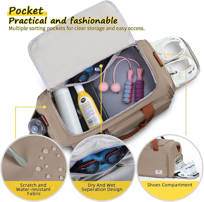 FIORETTO Women's Gym Duffle Bag with Shoes Compartment, 30L Capacity, Ideal for Travel, Gym, Sports, Duffel, Weekender