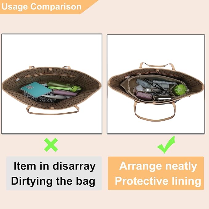 Doxo Purse Organizer Insert for Handbags&Tote Bag,Suitable for Lv Neverfull MM/L.ongchamp GM, Felt Tote Insert with Base Shaper.(Beige-with Cover,MM)