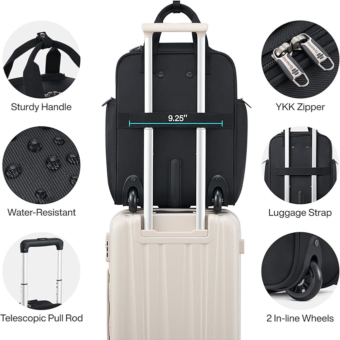 Hanke 16 Inch Underseat Carry On Luggage With Wheels, Small Rolling Suitcase Lightweight Under Seat Carry On Bag, Airline Approved Personal Item Overnight Softside Travel Luggage Bag,Black