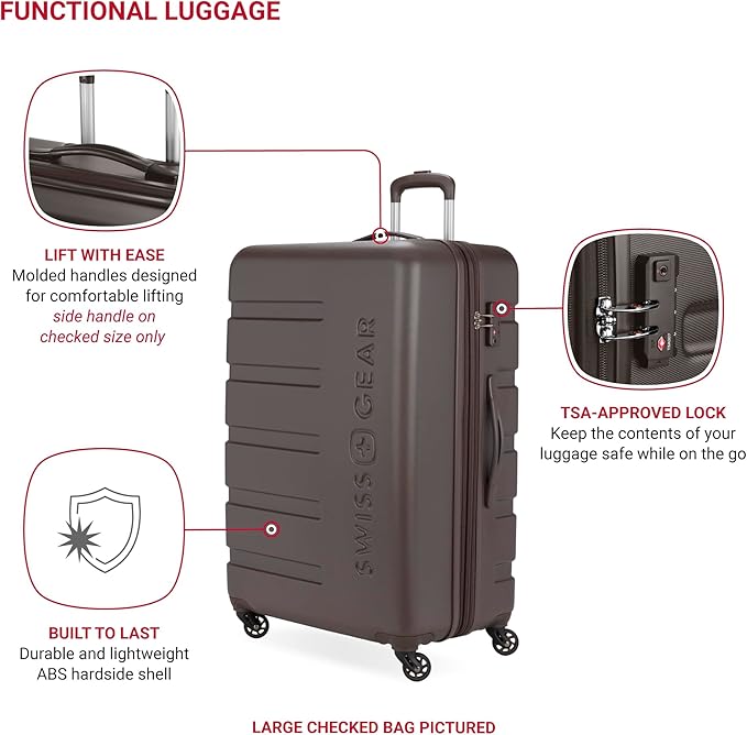 SwissGear 7366 Signature Hardside Expandable Luggage with Spinner Wheels, TSA Lock, Cup-Holder, Chocolate, 2-Piece Set (19/27)