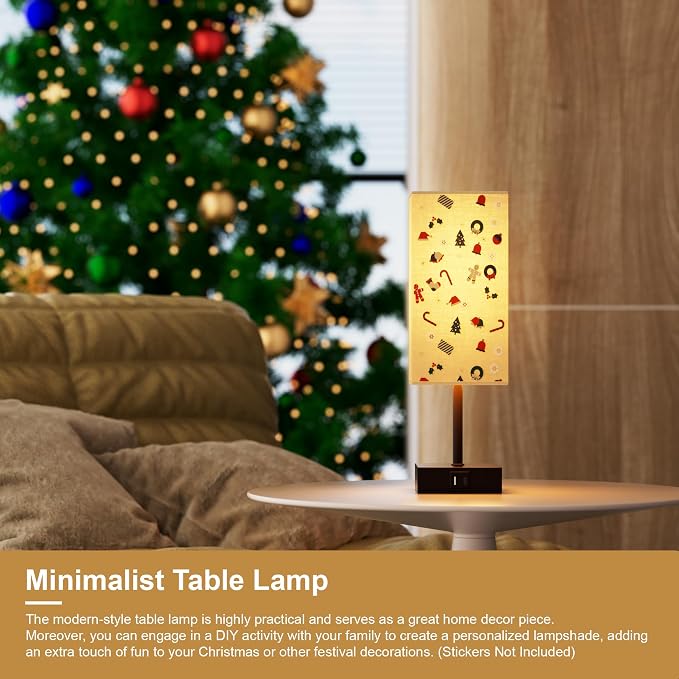 Bedside Table Lamp for Bedroom with 2 USB Ports, 14-Inch, Beige | USB A+C Ports, Touch 3-Way Dimmable LED Bulb Included Fabric Lampshade Metal Base Small Nightstand Lamp for Desk Living Room