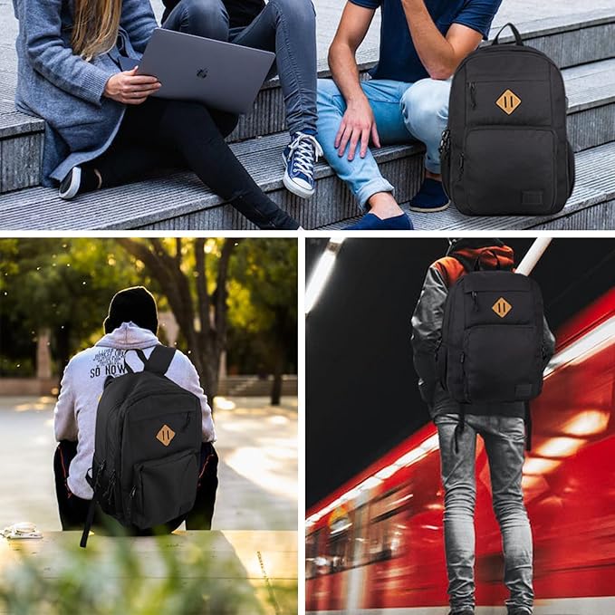 KEOFID Travel backpack for Men and Women, Anti Theft Laptop Backpack with USB Charging Port for Work, Large Bag for College, BLACK BOOK BAG FOR BOYS, GILRS Backpack,Water Resistent(Black)
