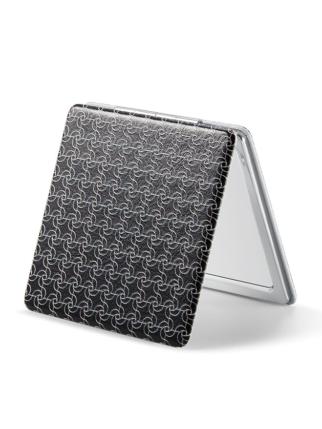 OMIRO 1X/3X Magnifying Mirror, Unique Painting Compact Mirror with Classical PU Leather (Black Pinwheel Stripe)