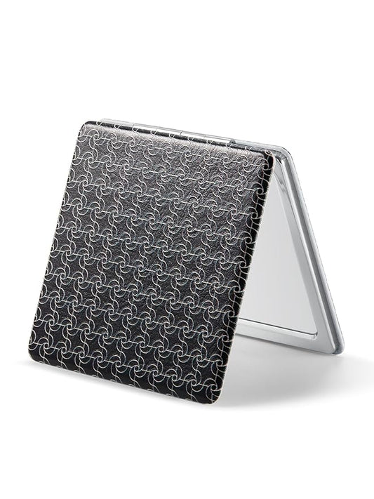 OMIRO 1X/3X Magnifying Mirror, Unique Painting Compact Mirror with Classical PU Leather (Black Pinwheel Stripe)