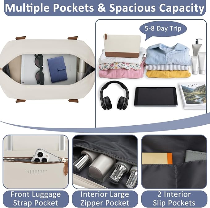 Travel Duffle Bag for Women, Weekender Bags, Hospital Bag for Labor Delivery, Lightweight Tote Duffel Overnight Bag with Luggage Sleeve, Airplane Travel Bags with Toiletry Bag,X-Large,Beige