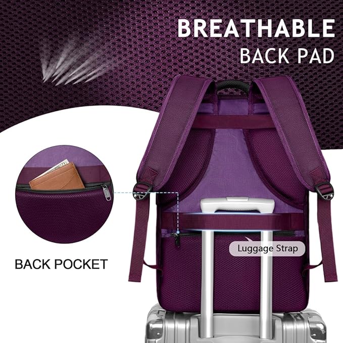 MATEIN Travel Backpack for Women, Extra Large 40L Carry on Backpack, Water Resistant College Bag Computer Bag Gifts for Women & Men Fits 17.3 Inch Laptop, Purple