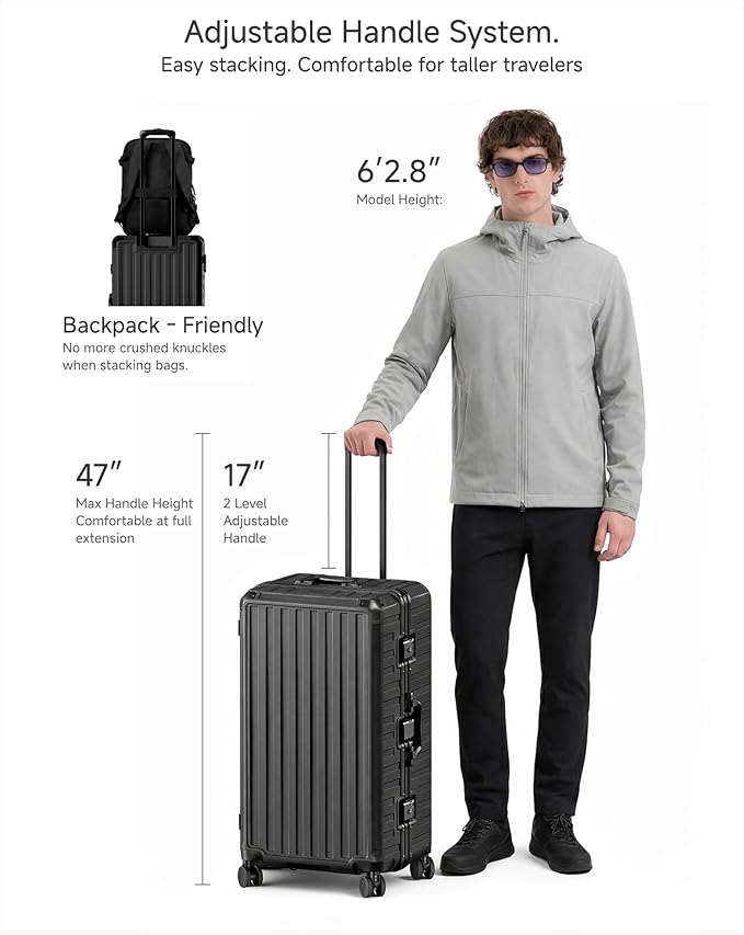 LUGGEX Checked Suitcase with Spinner Wheels, 8010S Aluminum Frame Zipperless Polycarbonate Hard Shell Suitcase (ZX-Core, Black, 30 Inch)