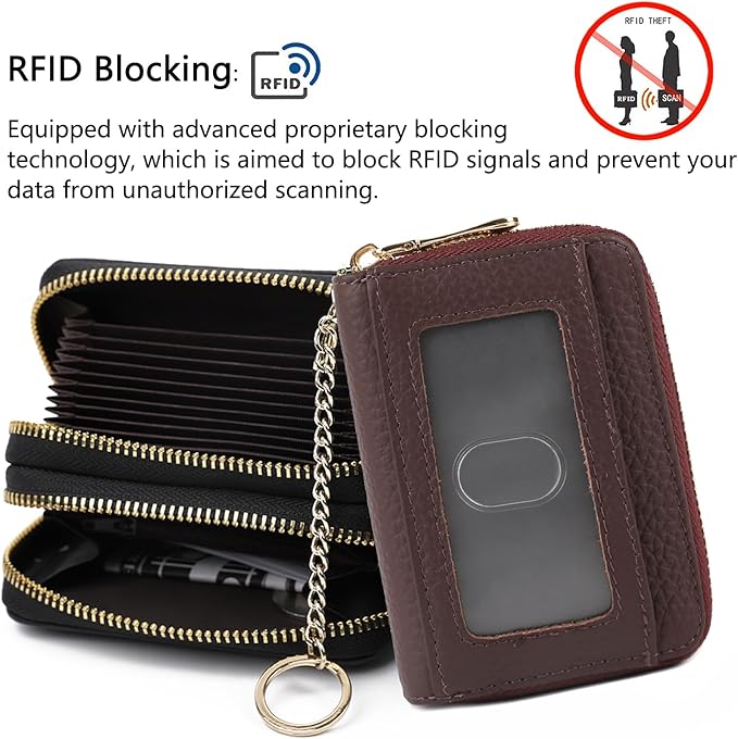 imeetu RFID Credit Card Holder, Small Leather Zipper Card Case Wallet for Women