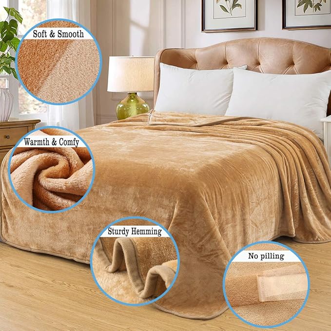 Fleece Blankets Travel Size Summer Blanket All Season Lightweight Throw for The Bed Extra Soft Brush Fabric Winter Warm Sofa Blanket 50"*61"(Travel Camel)