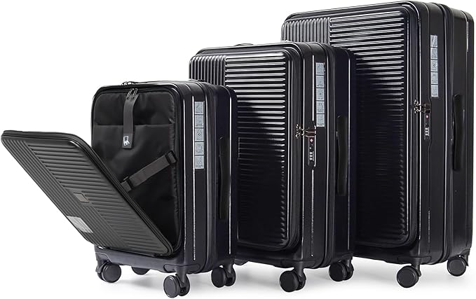 Merax Luggage Sets 3 Piece,Front Open PC Hardshell Expandable Carry on Suitcase with Spinner Wheels and TSA Lock,Lightweight 20in/24in/28in Luggage,Black-1