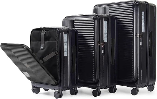 Merax Luggage Sets 3 Piece,Front Open PC Hardshell Expandable Carry on Suitcase with Spinner Wheels and TSA Lock,Lightweight 20in/24in/28in Luggage,Black-1