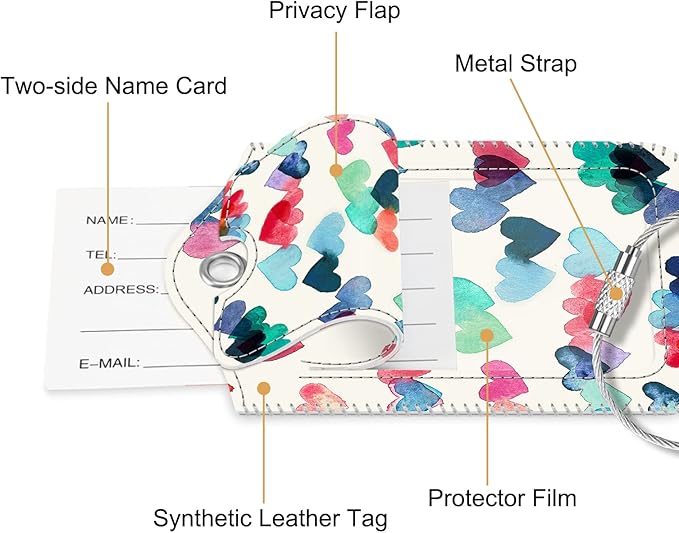 Fintie Luggage Tags, Privacy Cover ID Label with Stainless Steel Loop and Address Card for Travel Bag Suitcase - Raining Hearts (2 Piece)
