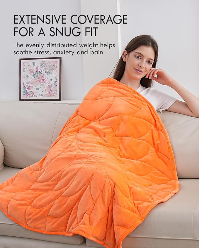 Kaisa Weighted Lap Blanket 7 lbs 41" x 53", Cozy Luxury Crystal Velvet Small Weighted Blanket for Adults, Portable Travel Weighted Blanket for Relaxation, All-Season Blanket, Machine Washable, Orange
