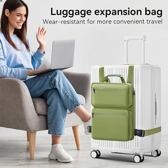 SOKOK Over Luggage Organizer Storage Bag with Multi Pockets, Slide On Luggage Harness with Adjustable Straps, 2-in-1 Travel Accessories Suitcase Vest Bag Fits Most Suitcases, Green-2