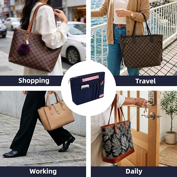 VANCORE Purse Organizer Insert for Handbags,Tote Bag Organizer Insert with Zipper Bag,Premium Handbag Organizer Inside Liner for Women with 15 Pockets