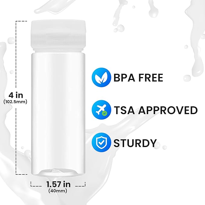 Venicor 5 Pack 3.4 oz (100ml) Travel Bottles for Toiletries - TSA Approved Plastic Empty Travel Size Shampoo Bottles Containers with Labels - Wide Mouth