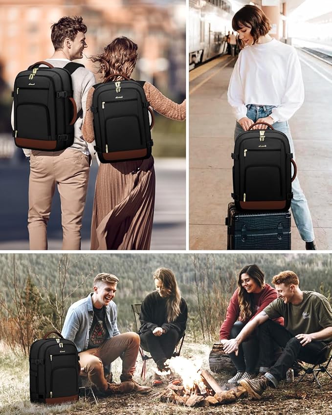 LOVEVOOK Carry On Travel Backpack For Women Men Flight Approved, 40L Personal Item Backpack for Airplanes, Business Weekender Overnight Daypack Fits 17 Inch Laptop, With 2 Packing Cubes, Black-Brown