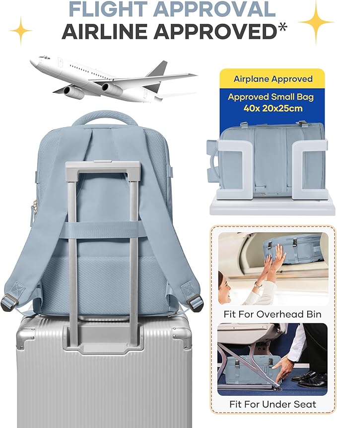 coofay Large Travel Backpack For Women Men Airline Approved Carry On Backpack Flight Approved Waterproof Sports Luggage Backpack Casual Daypack Hiking Backpack Grey Blue