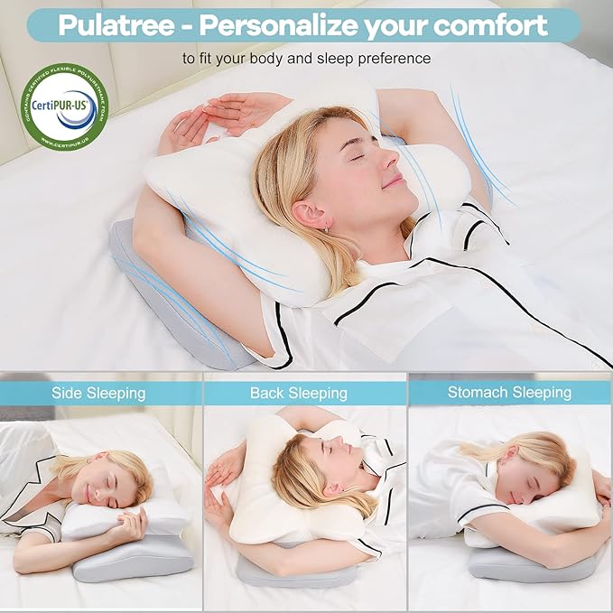 Cervical Pillow for Neck, Odorless Contour Memory Foam Pillows, Ergonomic Orthopedic Bed Pillows for Sleeping, Support Side Back Stomach Sleeper (Queen)