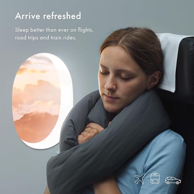 Huzi Infinity Pillow - Travel Neck Pillow - Versatile Soft 360 Support Scarf - Machine Washable - Home Travel Flight Road Trips Airplane Sleeping (Airy Blue)