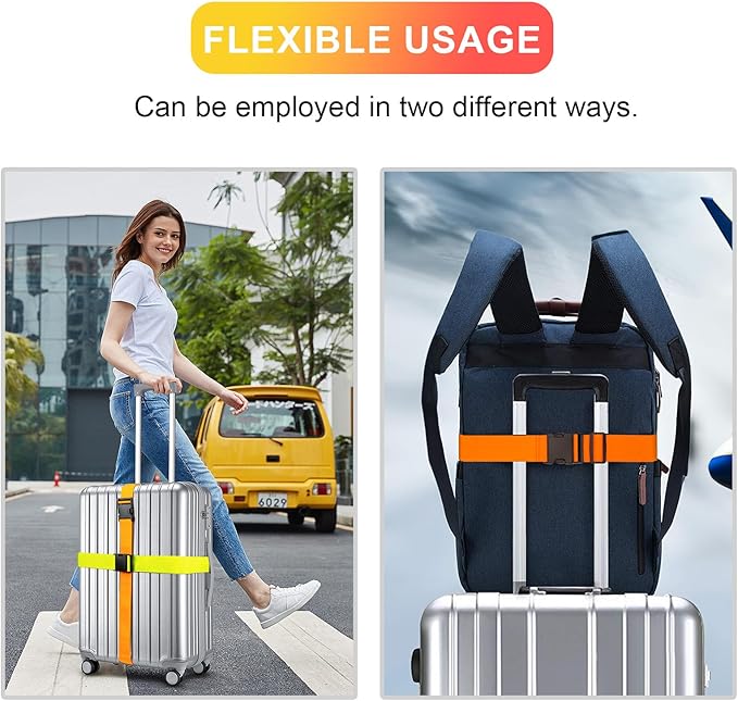 Luggage Straps for Suitcases TSA Approved, Travel Belt Suitcase Belt, Suitcase Straps TSA Approved, Luggage Belt Strap TSA Approved, Travel Straps for Luggage, 4Pcs Luggage Band Orange, Green