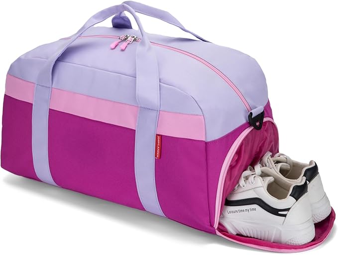 HawLander Kids Duffle Bag for Boys or Girls, Fit Sports Practice, or Overnight Travel Weekend (Purple)