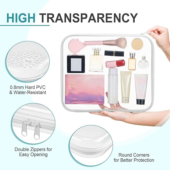 Sanwuta 6 Pcs Clear Hard Zipper Case Plastic Zipper Pouches Transparent Makeup Bag Pencil Case Pouches Toiletry Diaper Bag for Travel Toy Storage Organizer Bins(Clear,Three Sizes)