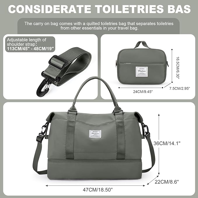 Weekender Bags for Women, Travel Duffel Bags with Shoe Compartment,Personal Item Travel Bag for Airlines, Carry on Overnight Tote Bag for women with Toiletry Bag, Olive Green