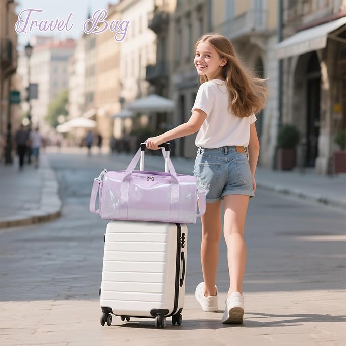BTOOP Duffle Bag for Girls Kids Gym Sports Women Workout Travel Bag Weekender with Shoe Compartment and Wet Pocket (Purple)