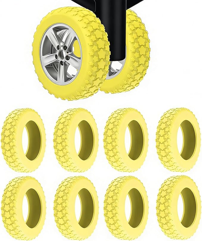 8PCS Luggage Wheel Protector,Silicone Protective Covers for 2-2.4" Spinner Wheels Anti-Slip,Ultra-Quiet&Upgraded Wear-Resistant Travel Accessories(Yellow)