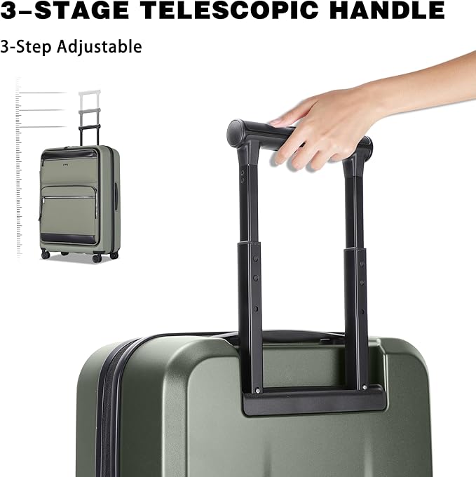 Luggage Sets 2 Piece, Carry On Luggage with Front Pocket & USB Port and 28 Inch Expandable Checked Luggage, Hybrid Soft Front & Hard Shell Suitcases with Spinner Wheels & TSA Lock, Green