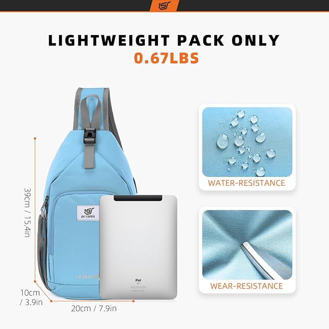SKYSPER Sling Bag RFID Crossbody Sling Backpack Cross Body Shoulder Bag Travel Hiking Daypack for Women Men(Lightblue)