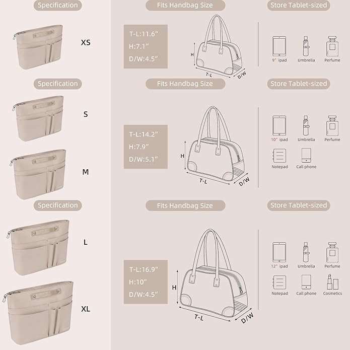 VANCORE Purse Organizer Insert for Handbags,Tote Bag Organizer Insert with Zipper Bag,Premium Handbag Organizer Inside Liner for Women with 15 Pockets