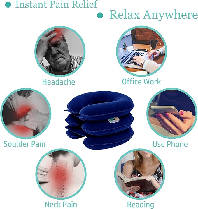 Electric Pump Cervical Neck Traction Device for Neck Pain Relief, One-Click-to-Inflate Neck Stretcher Support Brace for Home Use Neck Decompression (Built-in Battery & Motor Powered)